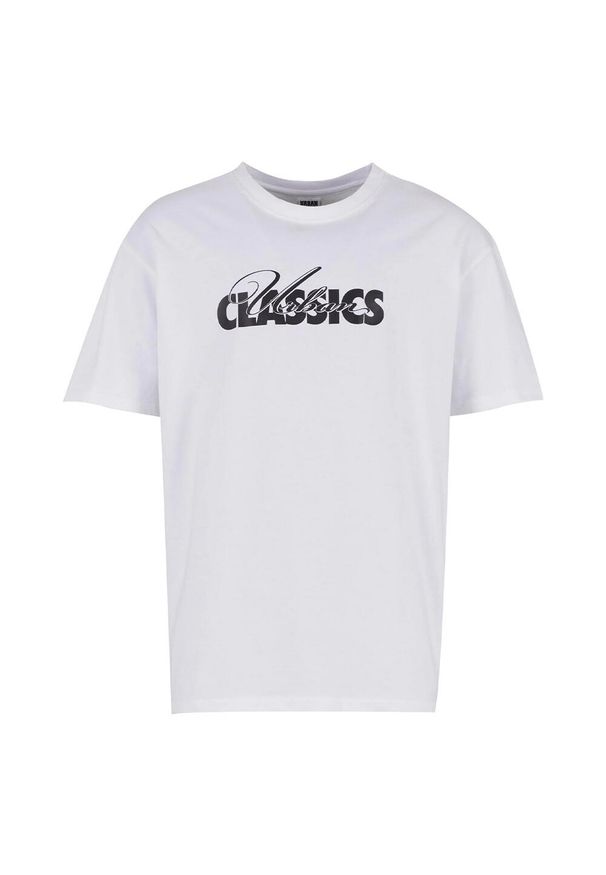 Urban Classics - Męska Koszulka Cursive Logo Heavyweight Oversized T-shirt. Kolor: biały. Sport: turystyka piesza