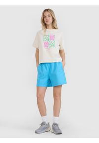4f - 4F T-shirt oversize z nadrukiem damski - biały XXL. Okazja: na co dzień. Kolor: biały. Materiał: bawełna, jersey, dzianina, materiał. Długość rękawa: krótki rękaw. Długość: krótkie. Wzór: nadruk. Styl: sportowy, casual, klasyczny