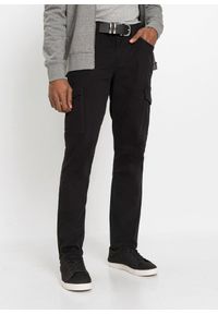 bonprix - Spodnie bojówki ze stretchem, o kroju slim fit, straight. Kolor: czarny #1