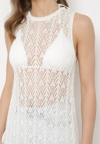 Born2be - Biała Ażurowa Tunika Boho bez Rękawów Kimalia. Okazja: na co dzień. Kolor: biały. Materiał: wiskoza. Długość rękawa: bez rękawów. Wzór: ażurowy. Styl: boho #4