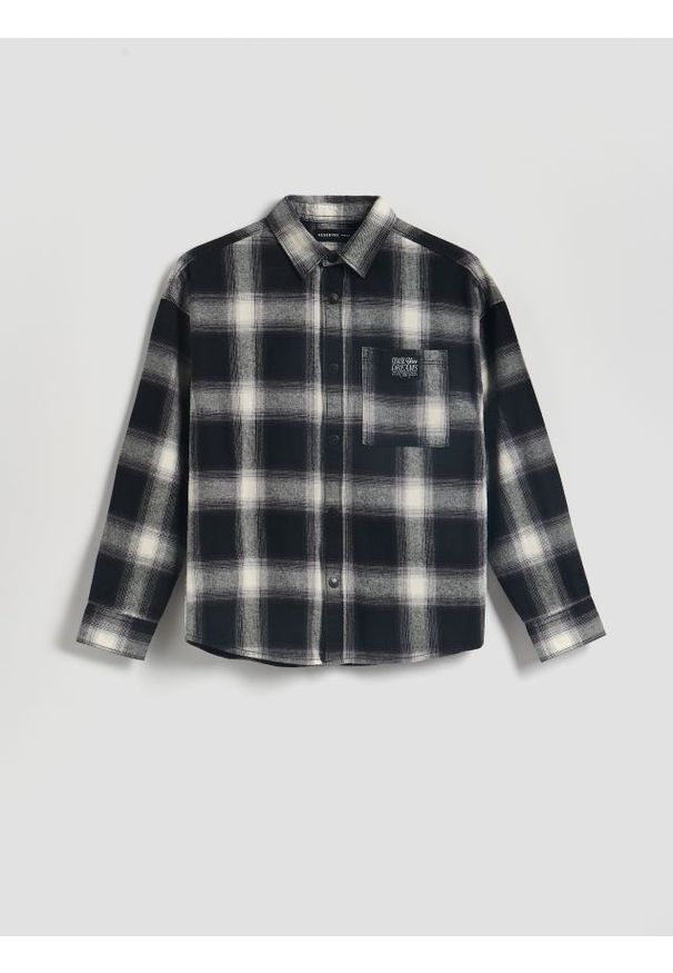 Reserved - Bawełniana koszula w kratę - czarny. Kolor: czarny. Materiał: bawełna