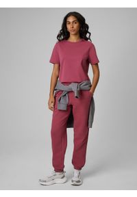 4f - 4F T-shirt regular gładki damski - burgundowy M. Okazja: na co dzień. Kolor: czerwony. Materiał: materiał. Wzór: gładki. Styl: casual #2