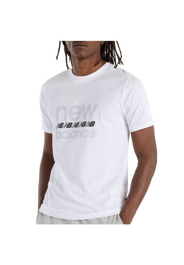 Koszulka New Balance MT51940WT - biała. Kolor: biały. Materiał: dresówka, materiał, bawełna