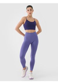 4f - 4F Legginsy treningowe bezszwowe damskie - granatowe M/L. Stan: podwyższony. Kolor: niebieski. Materiał: włókno, elastan, dzianina, materiał, syntetyk. Wzór: gładki, jednolity, ze splotem. Sport: fitness