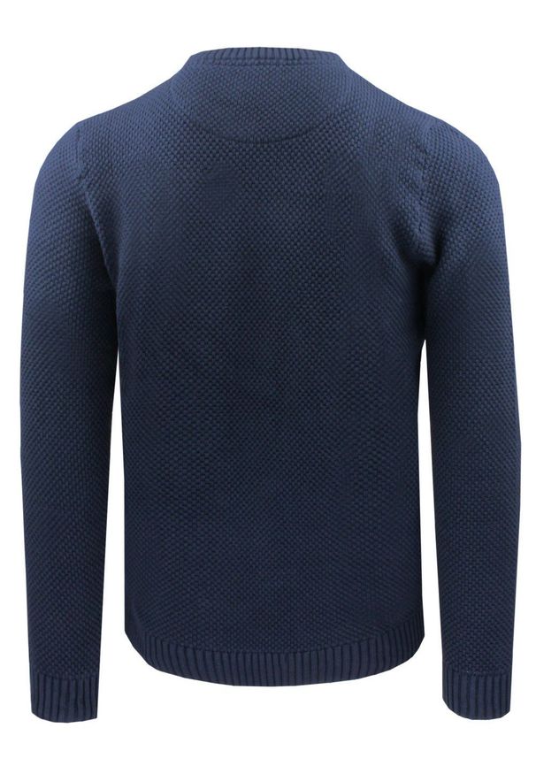 Bawełniany Sweter Męski z Drobnym Splotem - Pako Jeans - Granatowy. Kolor: niebieski. Materiał: bawełna. Wzór: ze splotem. Sezon: wiosna, zima, jesień. Styl: elegancki, klasyczny