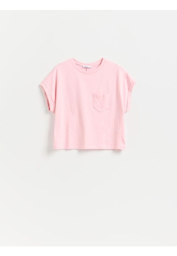 Reserved - T-shirt z kieszonką - pastelowy róż. Kolor: różowy. Materiał: bawełna
