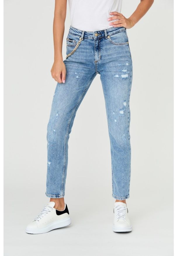 Just Cavalli - JUST CAVALLI Błękitne damskie jeansy Super Slim Chain, Rozmiar 29. Kolor: niebieski