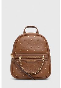 MICHAEL Michael Kors plecak skórzany damski kolor brązowy mały z aplikacją. Kolor: brązowy. Materiał: skóra. Wzór: aplikacja #1
