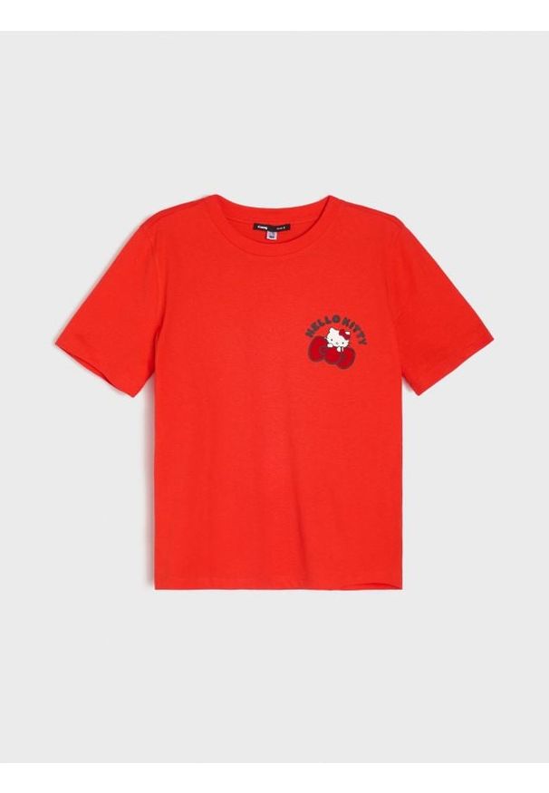 Sinsay - Bawełniana koszulka z krótkim rękawem Hello Kitty - czerwony. Kolor: czerwony. Materiał: bawełna. Długość rękawa: krótki rękaw. Długość: krótkie. Wzór: motyw z bajki