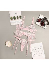 Intica - Komplet bielizny z haftem elegancki zestaw biustonosz i majtki Lavina. Kolor: różowy. Materiał: materiał, skóra. Wzór: haft #1