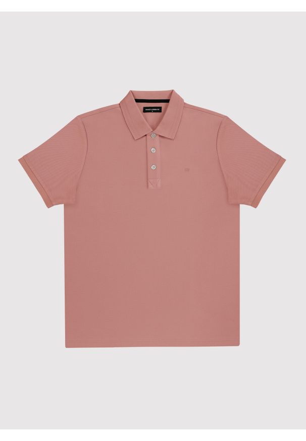 Pako Lorente - PAKO LORENTE - Różowy t-shirt polo na trzy guziczki. Okazja: na co dzień. Typ kołnierza: polo. Kolor: różowy, oliwkowy. Materiał: poliester, bawełna. Sezon: jesień. Styl: casual