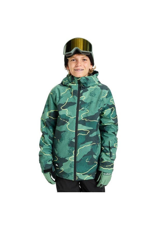 Quiksilver - Kurtka do sportów zimowych techniczna dla Chłopców MISSION PRINTED. Kolor: zielony. Materiał: poliester. Sezon: zima. Sport: narciarstwo