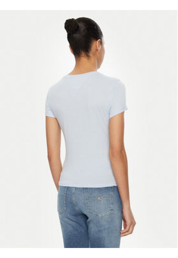 Tommy Jeans T-Shirt Linear DW0DW18398 Błękitny Slim Fit. Kolor: niebieski. Materiał: bawełna