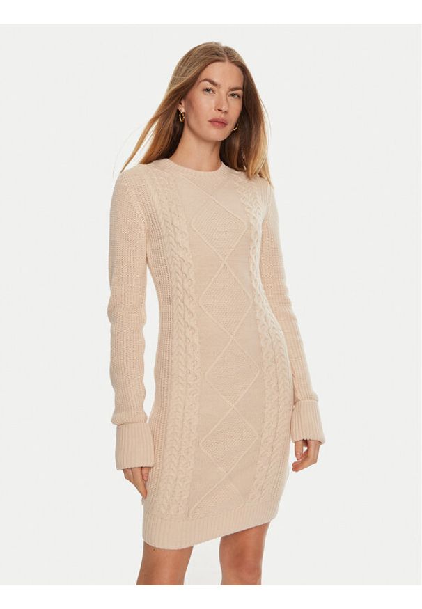 Guess Sukienka dzianinowa Serena W4BK17 Z3HW0 Beżowy Regular Fit. Kolor: beżowy. Materiał: syntetyk