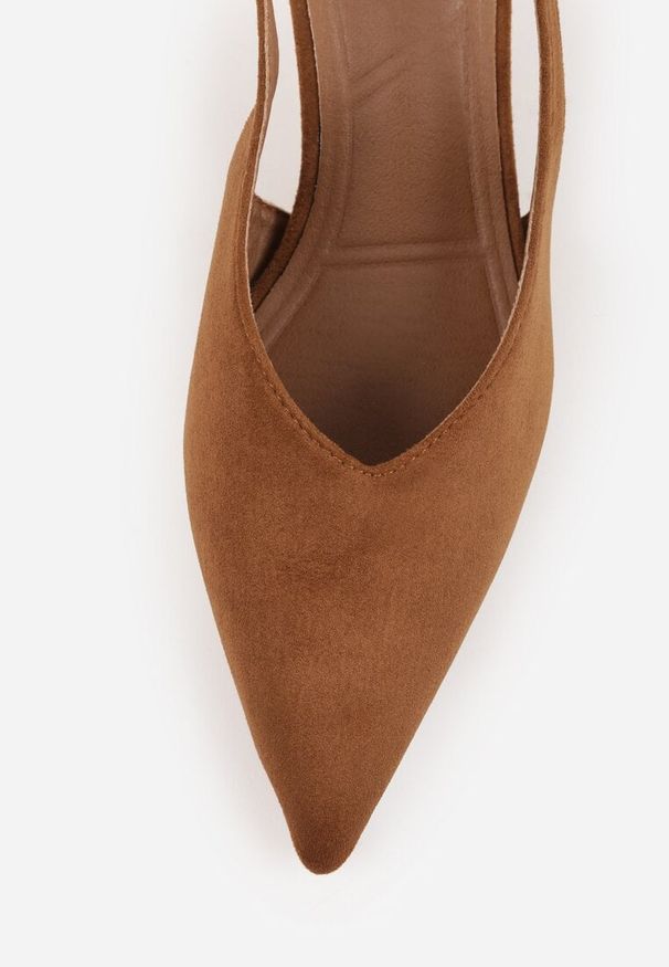 Renee - Brązowe Czółenka VICES Typu Slingback na Geometrycznej Szpilce Aziressa. Kolor: brązowy. Wzór: geometria. Obcas: na obcasie. Styl: elegancki. Wysokość obcasa: średni