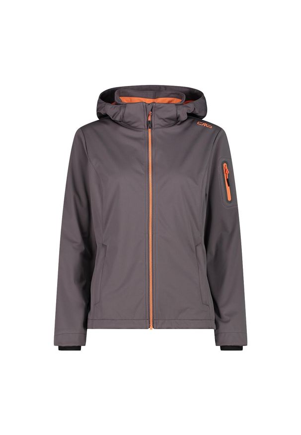 Kurtka damska turystyczna CMP 39A5016. Typ kołnierza: kaptur. Kolor: szary. Materiał: softshell. Sport: turystyka piesza