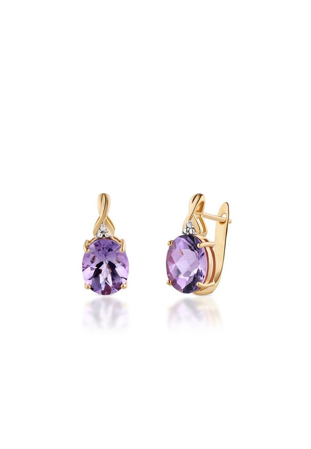W.KRUK Unikalne Kolczyki Złote - złoto 585, Ametyst,diament 0,01 ct - ZHH/KB+01BK. Materiał: złote. Kolor: złoty. Wzór: aplikacja. Kamień szlachetny: ametyst, diament