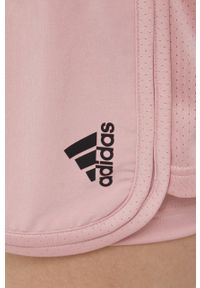 adidas Performance szorty treningowe Club damskie kolor różowy gładkie high waist. Stan: podwyższony. Kolor: różowy. Materiał: skóra, tkanina, dzianina, materiał. Wzór: gładki