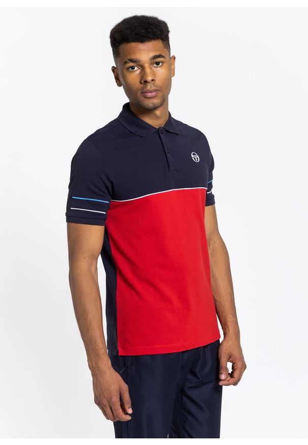 SERGIO TACCHINI - Koszulka męska Polo Sergio Tacchini Amarillis (39220-380). Okazja: na co dzień, na spotkanie biznesowe. Typ kołnierza: polo. Kolor: niebieski. Materiał: dresówka. Styl: biznesowy, młodzieżowy, casual