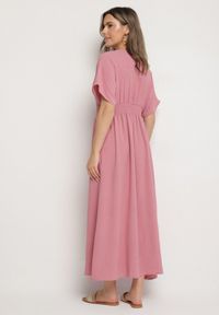 Born2be - Ciemnoróżowa Sukienka z Bawełną i Górą w Stylu Nietoperza Filenia. Okazja: na co dzień. Kolor: różowy. Materiał: bawełna. Styl: casual #4