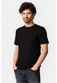 Lancerto - Koszulka Czarna z Kieszonką z Bawełną Roth. Kolor: czarny. Materiał: elastan, bawełna