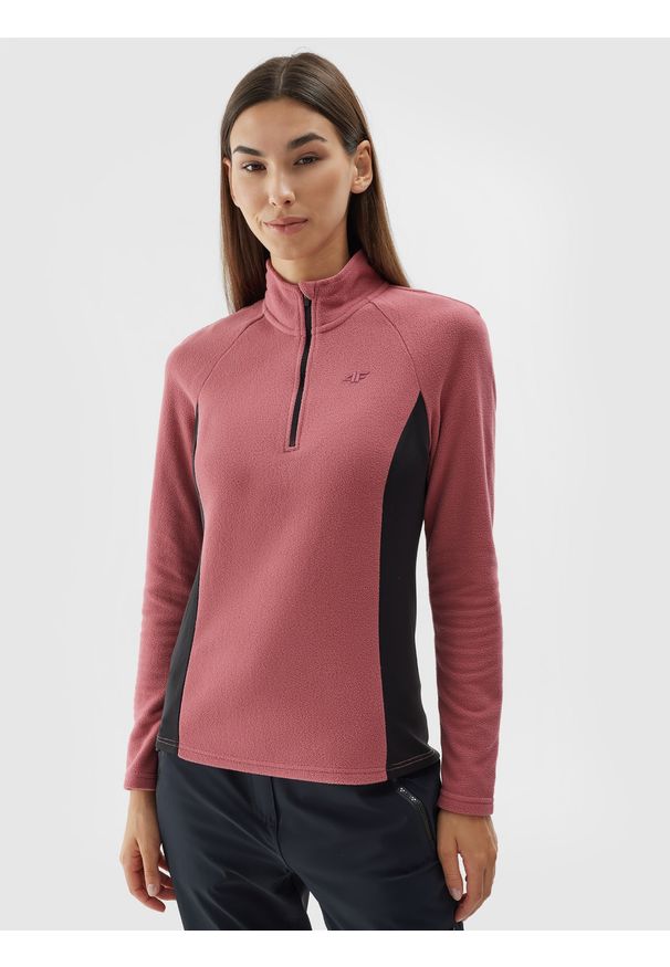 4f - Bielizna termoaktywna polarowa (góra) damska - różowa. Kolor: różowy. Materiał: polar. Długość rękawa: raglanowy rękaw. Długość: krótkie. Sport: turystyka piesza, snowboard, narciarstwo