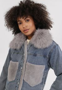 Born2be - Niebieska Kurtka Daeigina. Okazja: na co dzień. Kolor: niebieski. Materiał: futro, jeans, materiał. Długość rękawa: długi rękaw. Długość: długie. Styl: casual #5