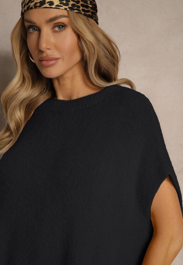 Renee - Czarny Sweter z Bawełną w Stylu Nietoperza Nilariella. Okazja: na co dzień, do pracy. Kolor: czarny. Materiał: bawełna. Styl: elegancki, casual