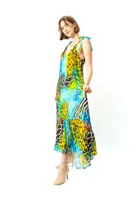 COSEL - Wzorzysta sukienka Nevis. Kolor: niebieski. Materiał: materiał. Wzór: motyw zwierzęcy, nadruk. Typ sukienki: proste, rozkloszowane. Styl: wakacyjny. Długość: maxi #5