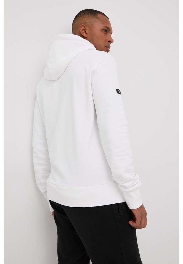 Superdry bluza męska kolor biały z kapturem z nadrukiem. Typ kołnierza: kaptur. Kolor: biały. Wzór: nadruk
