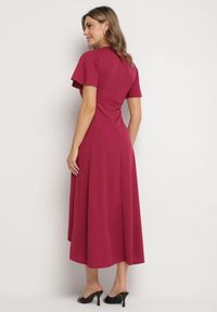 Born2be - Bordowa Rozkloszowana Sukienka Ozdobiona Marszczeniem Odallica. Kolor: czerwony. Wzór: aplikacja. Typ sukienki: rozkloszowane. Styl: elegancki #6