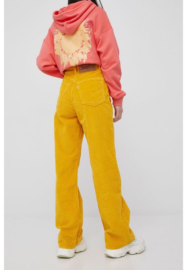 Levi's® - Levi's spodnie sztruksowe x SIMPSON damskie kolor żółty proste high waist. Okazja: na spotkanie biznesowe. Stan: podwyższony. Kolor: żółty. Materiał: sztruks. Styl: biznesowy