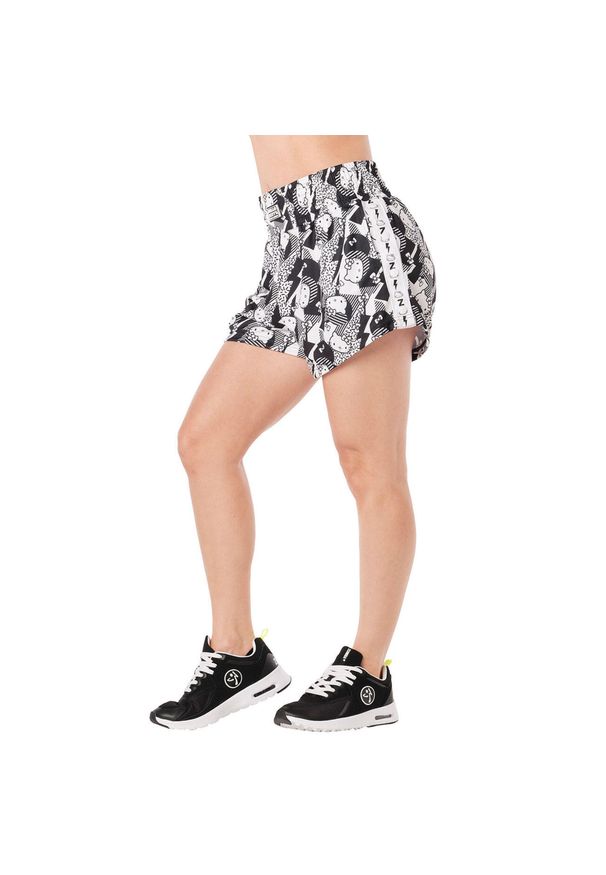 ZUMBA WEAR - Szorty do fitnessu damskie Zumba Wear Hello Kitty. Stan: podwyższony. Kolor: czarny. Materiał: poliester. Wzór: motyw z bajki. Sport: fitness