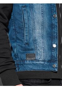 Ombre Clothing - Kurtka męska jeansowa C322 - jeans/czarna - XXL. Typ kołnierza: kaptur. Kolor: czarny. Materiał: jeans. Styl: klasyczny #6