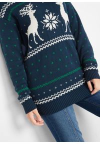 Sweter z zimowym motywem bonprix ciemnoniebieski z zimowym motywem. Kolor: zielony. Materiał: dzianina. Sezon: zima #6