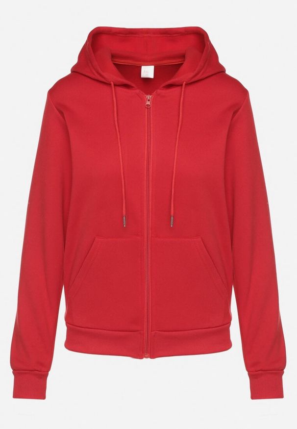 Born2be - Czerwona Rozpinana Bluza z Kapturem Bawełną i Sznurkami Viltara. Okazja: na co dzień. Typ kołnierza: kaptur. Kolor: czerwony. Materiał: bawełna. Styl: casual