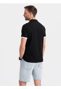 Ombre Clothing - Bawełniana męska koszulka polo z kontrastowymi wykończeniami – czarna V8 OM-POSS-0113 - XXL. Okazja: na co dzień. Typ kołnierza: polo. Kolor: czarny. Materiał: bawełna. Wzór: haft. Styl: casual #2