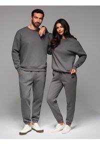 Ombre Clothing - Komplet dresowy UNISEX w stylu athleisure ze spodniami i bluzą - szary V18. Okazja: do domu. Kolor: szary. Materiał: dresówka. Wzór: aplikacja #5