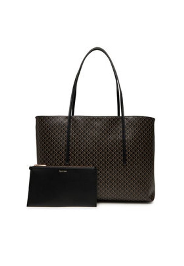 Calvin Klein Torebka Emblem Aop Tote W/ Pouch LV04F3266G Czarny. Kolor: czarny. Materiał: skórzane