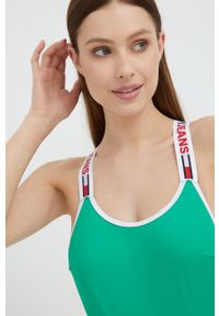 TOMMY HILFIGER - Tommy Hilfiger jednoczęściowy strój kąpielowy kolor zielony miękka miseczka. Kolor: zielony. Materiał: materiał #3