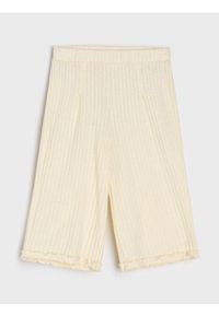 Sinsay - Spodnie wide leg z ozdobną falbanką - beżowy. Kolor: beżowy #1