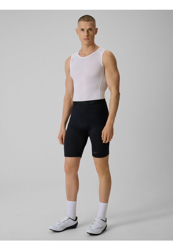 4f - 4F Spodenki kolarskie z żelową wkładką męskie - czarne M. Kolor: czarny. Materiał: skóra, materiał, włókno. Długość: długie. Sport: kolarstwo