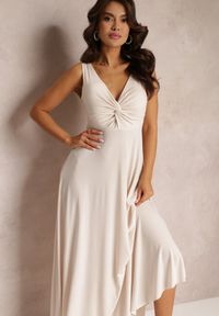 Renee - Beżowa Sukienka Maxi Bez Rękawów z Ozdobnym Marszczeniem na Biuście Eliphira. Kolor: beżowy. Długość rękawa: bez rękawów. Długość: maxi #4