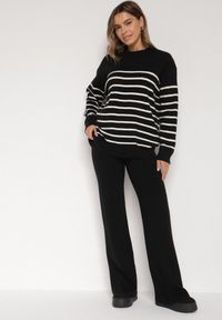 Born2be - Czarne Spodnie Szerokie Spodnie z Wysokim Stanem z Domieszką Kaszmiru Nefrina. Okazja: na spacer, na co dzień. Stan: podwyższony. Kolor: czarny. Materiał: kaszmir. Sezon: zima, jesień. Styl: casual, klasyczny #3