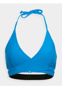 4f - Góra od bikini damska. Kolor: niebieski. Materiał: materiał, guma