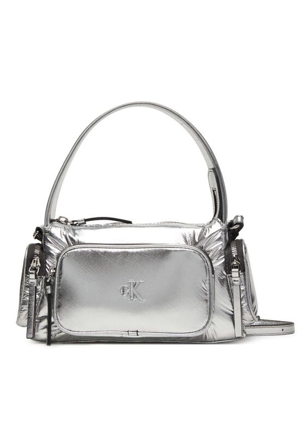 Calvin Klein Torebka Pocket Silver Nylon Small Bag LV04F3443G Srebrny. Kolor: srebrny. Materiał: skórzane