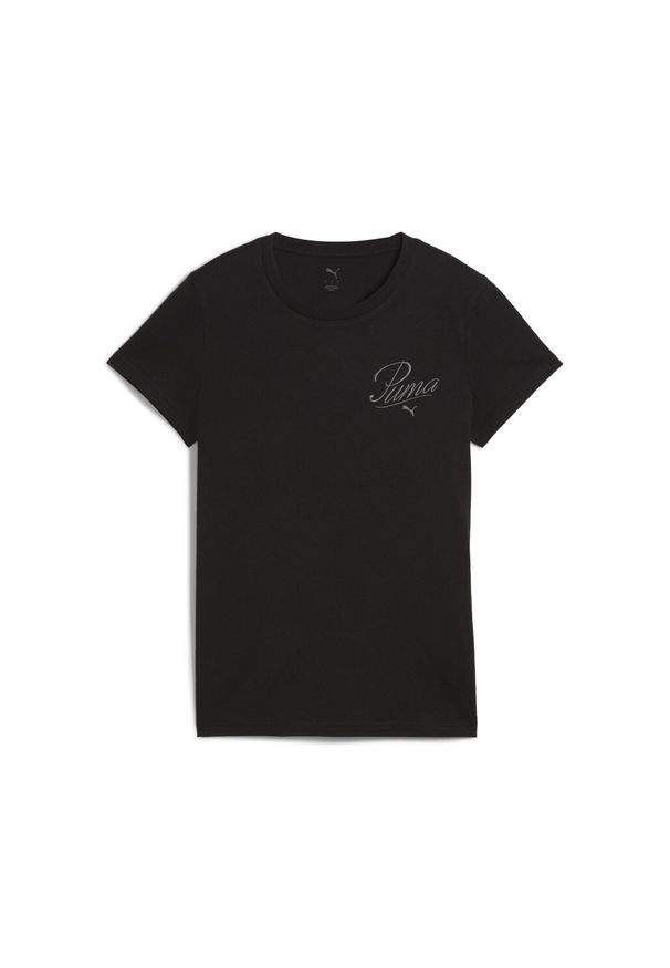 Puma - Damska koszulka ESS SCRIPT PUMA Black. Kolor: czarny. Wzór: haft. Sport: bieganie