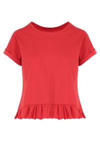 Born2be - Czerwony T-shirt Panereia. Okazja: na co dzień. Kolor: czerwony. Materiał: bawełna, dzianina. Długość: krótkie. Wzór: gładki. Styl: casual #6