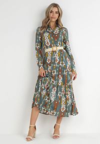 Born2be - Ciemnozielona Sukienka Koszulowa Rozkloszowana Delirime. Okazja: na co dzień. Kolor: zielony. Typ sukienki: koszulowe. Styl: casual, elegancki #2