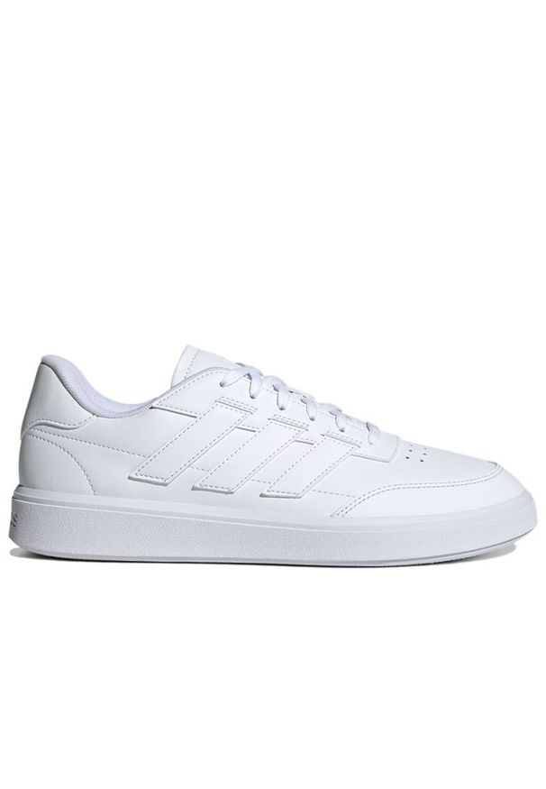 Adidas - Buty męskie adidas Courtblock IF4031 - białe. Zapięcie: pasek. Kolor: biały. Materiał: skóra, syntetyk, guma. Szerokość cholewki: normalna. Wzór: aplikacja